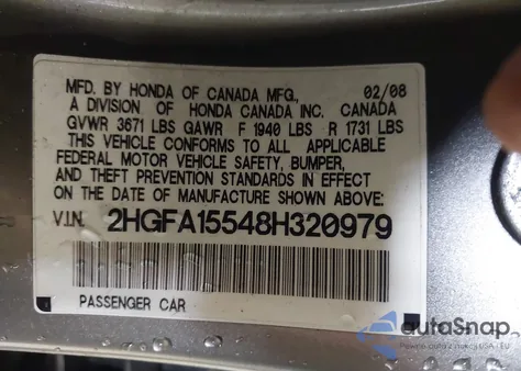 2008 Honda Civic Lx z USA, uszkodzony, nr VIN 2HGFA15548H320979